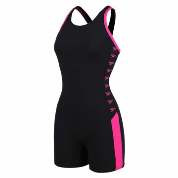 speedo 女款 運動連身泳裝 Boom Logo Splice SD812936B344  黑色 + 電氣粉紅  34