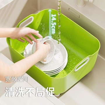 【加厚大容量瀝水洗菜盆】廚房水槽水果蔬菜瀝水籃 ✨台灣出貨·雙層設計·易清洗·多尺寸可選