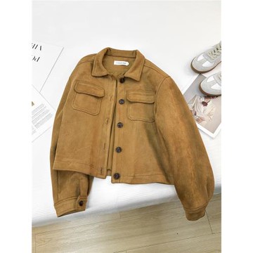 美拉德棕咖色鹿皮絨短外套女2025年春秋季新款小個子休閑夾克上衣