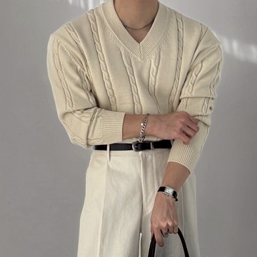 正韓簡約奢華麻花V領莫代爾針織上衣 8色 YUPPIE 預購商品 1125