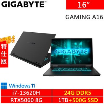 技嘉 GAMING A16 CVHI3TW894SH-SP11 16吋 黑(i7-13620H/24G/1TB +500G SSD/RTX5060 8G/W11)特仕版
