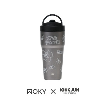 《減塑環保》WOKY x KINGJUN Ti 純鈦渾圓杯770ml-抗熱/抗壓款 (附Tritan扭扭彈跳粗吸管) 1入