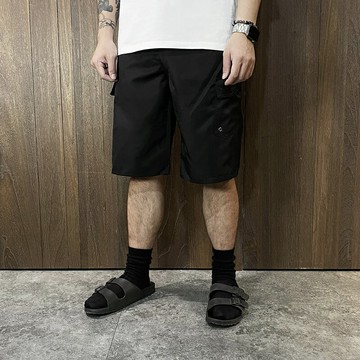 美國百分百【全新真品】QuikSilver 閃銀 海灘褲 綁繩 休閒 衝浪褲 男款 logo 素面 短褲 黑色 A667