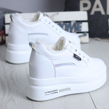 鞋子女2024秋冬韓版系帶小白鞋女厚底內增高10CM百搭休閑板鞋女棉