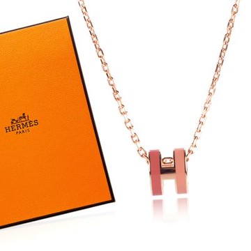 HERMES Mini Pop H 經典迷你LOGO雙色項鍊鎖骨鍊-粉紅/淺粉紅