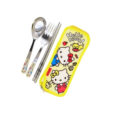 【日本三麗鷗】Hello Kitty不銹鋼三件式餐具 (不銹鋼筷+湯匙+叉子)
