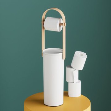 《Umbra》Bellwood立式捲筒衛生紙架+收納桶-雲朵白-- 廁所紙巾架