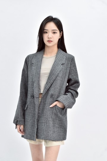 加購優惠(XL) too too 格紋灰色外套