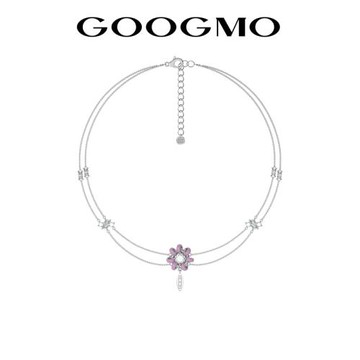GOOGMO回想系列項鏈女輕奢小眾設計雙層疊戴紫色線圈花縷空鎖骨鏈
