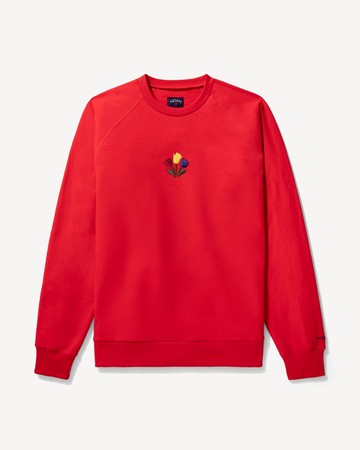 Noah Embroidered Tulips Crewneck Crimson / XL