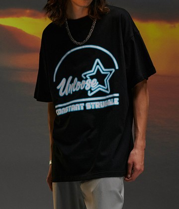 FINDSENSE X 2023 街頭時尚潮流 男士 寬鬆 星光字母圖案 半袖短T  特色短T 學生T