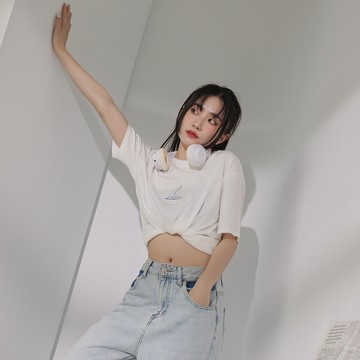 帆船印花圓領T恤-白【KT223119】