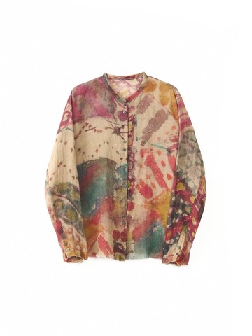 日系復古 亞麻印花襯衫 輕薄襯衣