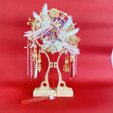 團扇新娘結婚diy材料包手工成品秀禾喜扇高級婚禮重工婚扇子雙面