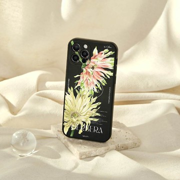 浪花花藝暖陽捲邊菊純色矽膠iPhone手機殼