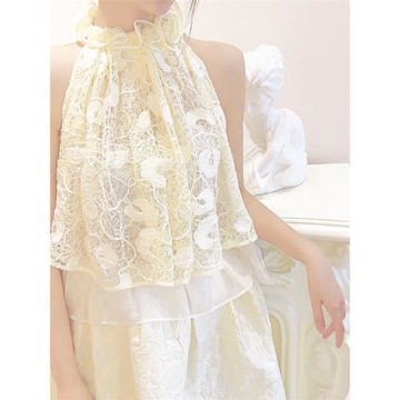 "仲夏美衣"法式仙氣夏季設計感氣質無袖蕾絲上衣