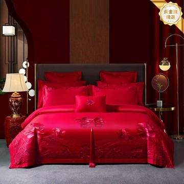 【囍字刺繡】婚慶四件套 全棉四件套 婚慶床品 結婚嫁妝 刺繡大花 多尺寸可選 六八十件套 新婚夫婦必備