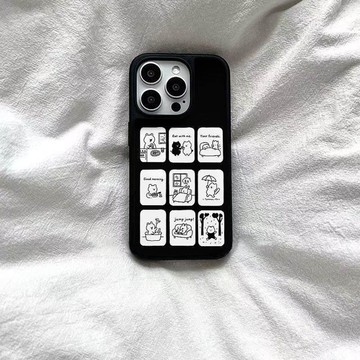 ins風小貓黑白漫畫黑邊軟殼適用蘋果iPhone17promax手機殼1615pro