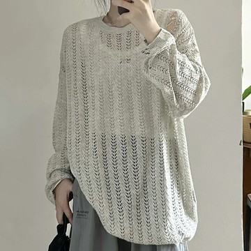 【巴黎精品】現貨+預購 法式寬鬆襯衫上衣長袖罩衫T恤大碼百搭休閒女裝-慵懶鏤空針織高級女上衣2色a1lg120