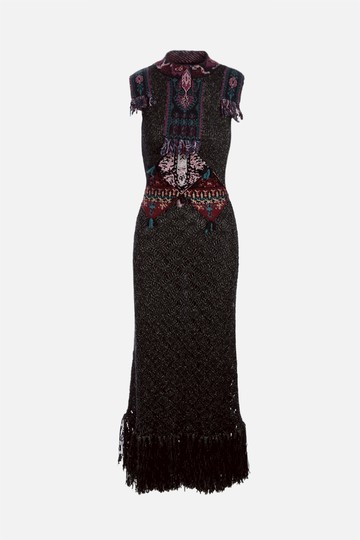 ETRO Lola knitted sleeveless long dress with intarisa and fringes Woman