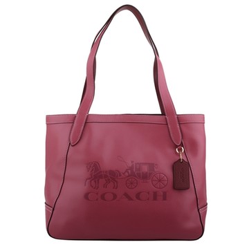 COACH 壓印大馬車鵝卵石皮革磁釦托特包(桃X內紅)中