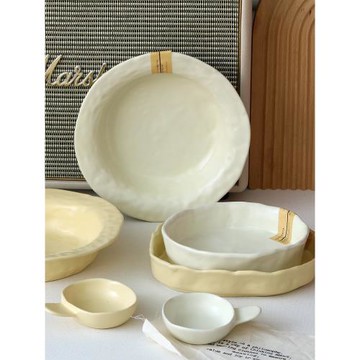 Fan home日式手捏陶瓷盤子餐具早餐盤碗碟套裝家用草帽盤菜盤飯盤