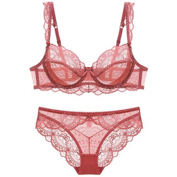 女士法式女性感透視鏤空透明舒適柔軟蕾絲文胸罩套裝超薄款內衣