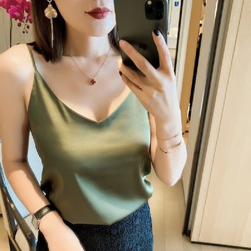[巴黎精品] 現貨秒發 頂級法式絲質上衣緞面背心名媛絲綢襯衫冰絲涼感無袖t恤吊帶V領寬鬆內搭女上衣12色a1be9
