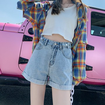 牛仔短褲 女夏季薄款高腰a字熱褲 設計感小眾小個子超短褲【不二雜貨】