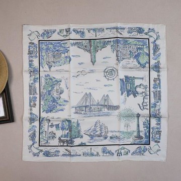 【夢想起航】高階18姆米斜紋真絲 清新藍白65小方巾100桑蠶絲絲巾