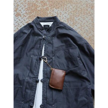 POFREE 25AW水洗做舊新中式仿綠松石盤扣橫斷紋竹節立領夾克