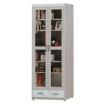 文創集 皮登2.7尺二門二抽書櫃(仿大理石紋路耐磨美耐皿面板)-81x40x195-cm免組