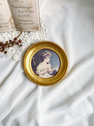 【好日戀物】德國vintage古董木製西洋畫金漆金邊圓形相框畫框