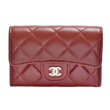 CHANEL  經典雙C LOGO菱格紋小羊皮金釦卡夾/零錢包(深焦糖色)