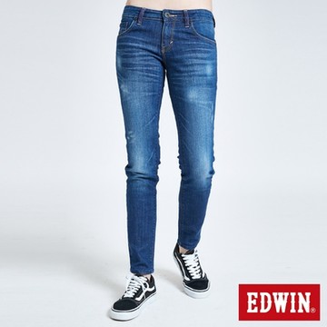 EDWIN 女裝 MISS EDGE 紅線窄管牛仔褲-中古藍