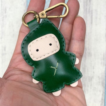 療癒小物 手工皮革 綠色 可愛 忍者 純手工縫製 鑰匙扣 小尺寸