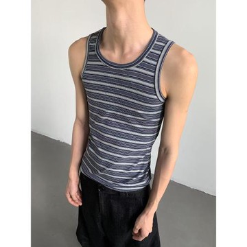 MION 靜謐短假期 夏季中性休閑背心修身條紋無袖T恤顯身材男女款