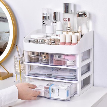 桌面化妝護膚品收納盒 塑膠簡易透明抽屜式面膜整理盒 免運開發票