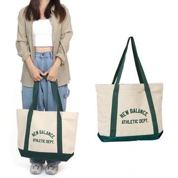 New Balance 托特包 Classic Canvas Tote 米白 綠 大容量 棉質 單一夾層 手提包 NB LAB23110NWG