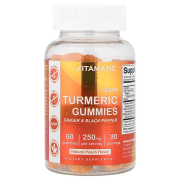Vitamatic, 全素食薑黃軟糖，天然桃子味，250 毫克，60 粒軟糖（每粒軟糖 125 毫克）