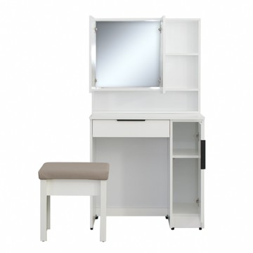 【IDEA】MIT雪白實木80CM雙開門鏡面梳妝桌椅組/置物收納(梳妝台/化妝桌椅