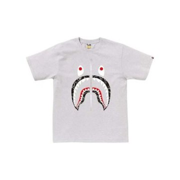 BAPE Neon Camo Shark Tee 男版 霓虹 線條 銀拉鍊鯊魚 短袖 灰色 RAY-117 [台灣現貨]
