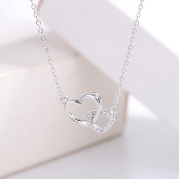 台灣現貨 雙愛心項鍊 鋯石項鍊 水鑽項鍊 項鍊女 項鏈 吊墜項鏈 長項鍊短項鍊 銀色項鍊 長度可調整