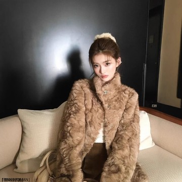 小熊心事 立領染尖環保皮毛一體外套女冬季慵懶休閒加厚毛毛大衣