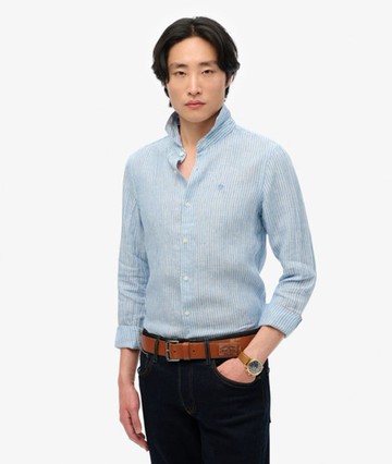 Superdry Men's Embroidered Vacation Linen Shirt Blue Size: M