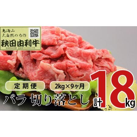 ふるさと納税 《定期便》9ヶ月連続 秋田由利牛 バラ切り落とし 2kg（1kg×2パック） 秋田県にかほ市