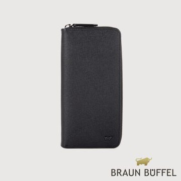 【BRAUN BUFFEL 德國小金牛】台灣總代理 維克多-E 8卡拉鍊長夾-黑色/BF570-601-BK