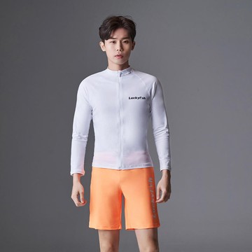 韓國Luckyfish 新款 長袖防曬泳衣男 衝浪服 分體 大碼 拉鍊潜水服 水母衣 浮潜衣 衝浪衣 浮潛泳衣 防曬泳衣