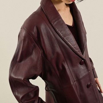 【NaSuBi Vintage】絲瓜領型古著皮革外套