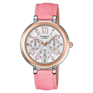 CASIO SHEEN 情定倫敦三眼時尚皮帶錶-SHE-3034BGL-7AUDR-33mm
